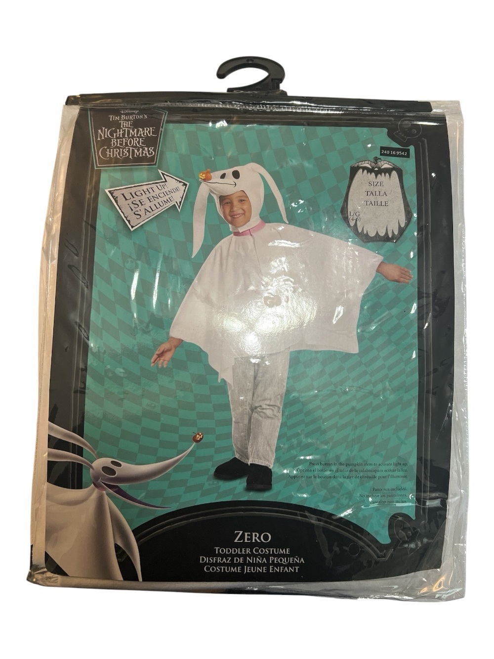 Disney Nightmare Before Christmas Zero Costume L 4-6 Light Up Nose Disguise NWT
